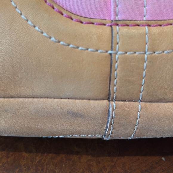 Coach Hampton striped mini bag  Vintage canvas pink green/2 color leather handle - Picture 15 of 15